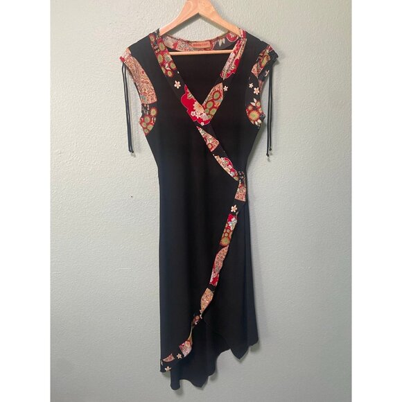 Vintage Bisou‎ Jeans Women's Y2K 2000s Patterned Dress with Drawstrings - Picture 1 of 7
